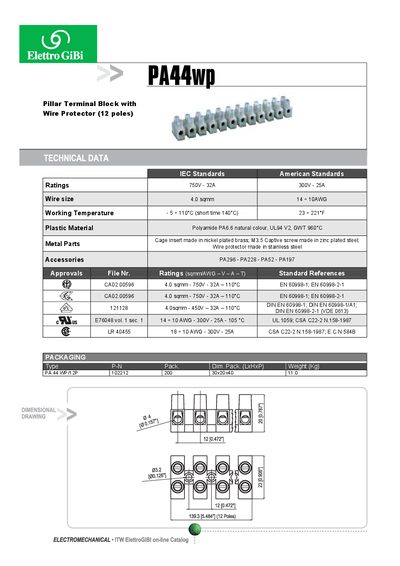 Elettro GiBi PA44WP Terminal Block Datasheet - cover page