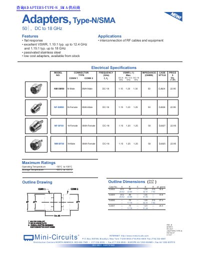 Mini-Circuits Type‑N/SMA Adapters Product Leaflet - cover page