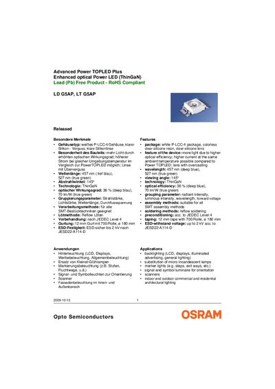 OSRAM LD G5AP / LT G5AP LED Datasheet - cover page