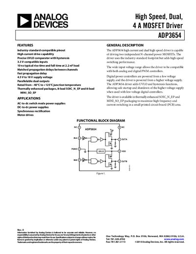 Analog Devices ADP3654 MOSFET Driver Datasheet - cover page