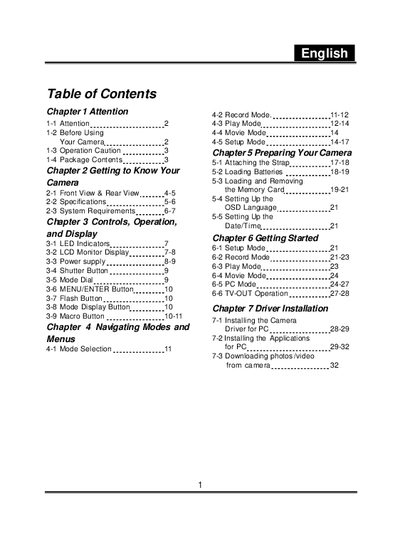 Digital Camera User Manual - cover page