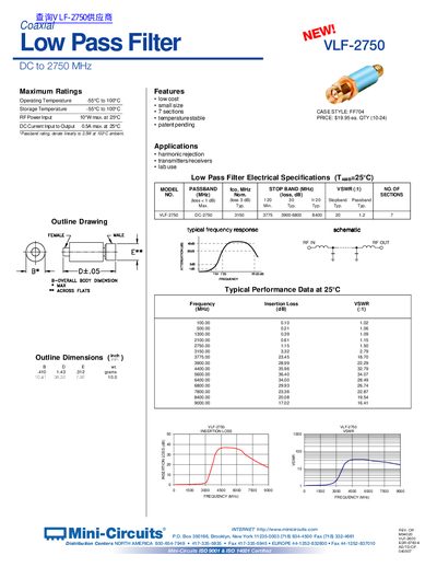 Mini-Circuits VLF-2750 Low Pass Filter Datasheet - cover page