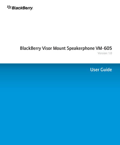 BlackBerry VM-605 Visor Mount Speakerphone User Guide - cover page