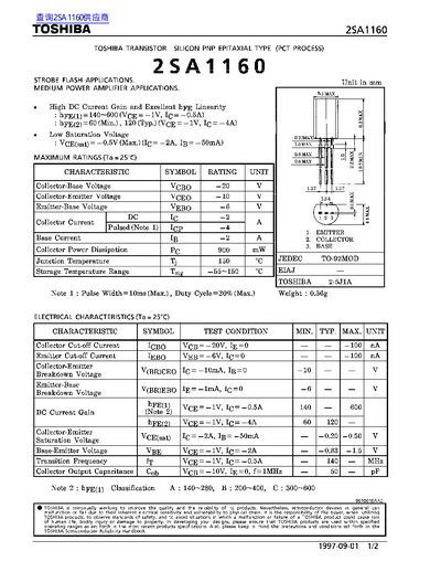 Toshiba 2SA1160 Datasheet - cover page