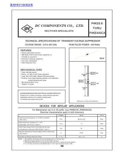 DC COMPONENTS P4KE6.8 THRU P4KE440CA - cover page