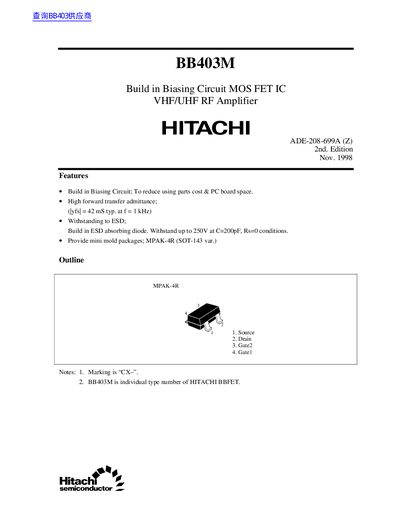 Hitachi BB403M Datasheet - cover page