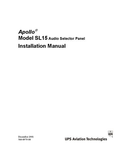 Apollo SL15 Audio Selector Panel Installation Manual