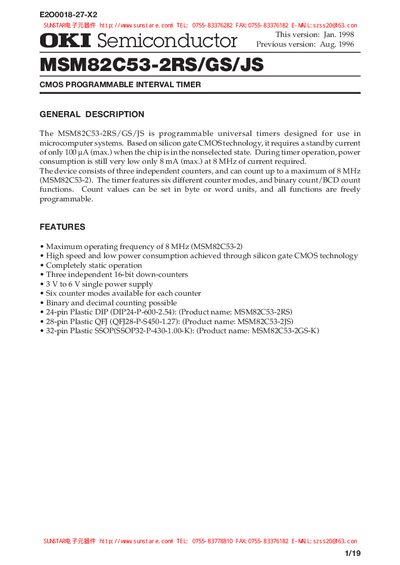 OKI Semiconductor MSM82C53-2RS/GS/JS CMOS Programmable Interval Timer Datasheet - cover page