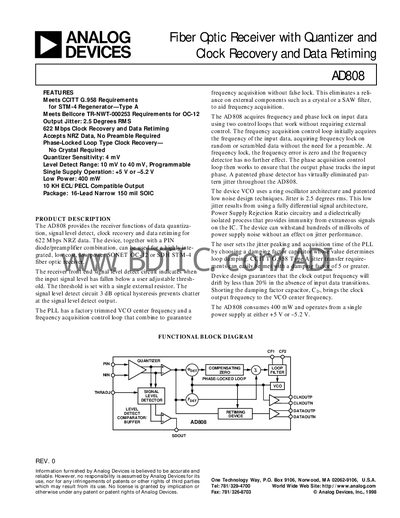 Analog Devices AD808 Datasheet - cover page