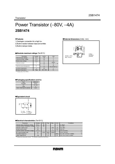 ROHM 2SB1474 Power Transistor Datasheet - cover page