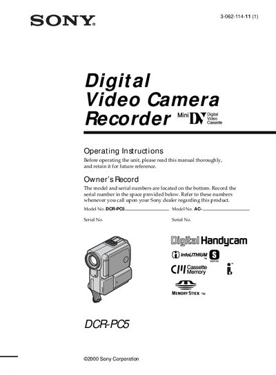Sony DCR-PC5 Camcorder User Manual