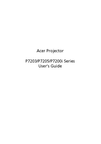Acer P7203/P7205/P7200i Series Projector User Guide - cover page