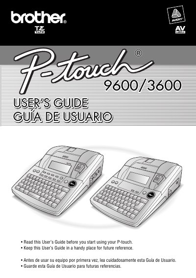 Brother PT-9600/3600 Label Printer User's Guide - cover page