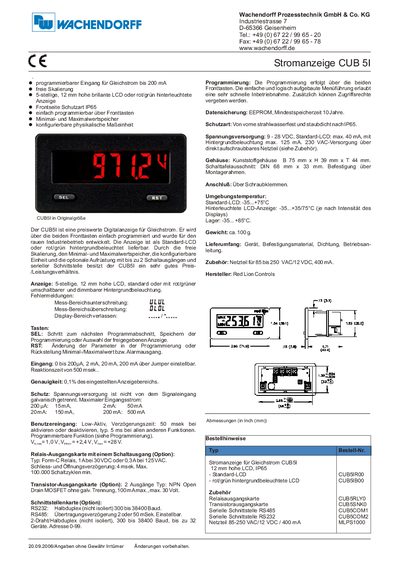 Red Lion Controls CUB 5I Current Display Handbook - cover page