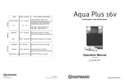 Hayward Aqua Plus 16v Operation Manual for model PL-PLUS-16V - cover page