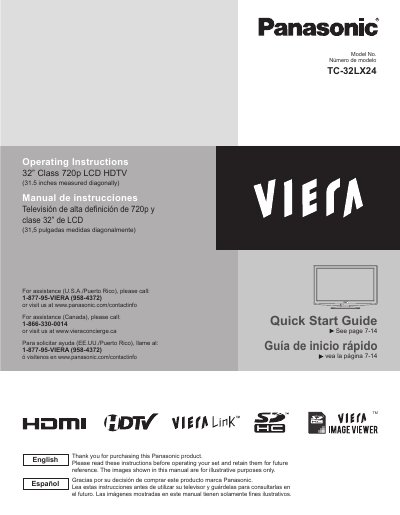 Panasonic TC-32LX24 VIERA LCD HDTV Quick Start Guide - cover page