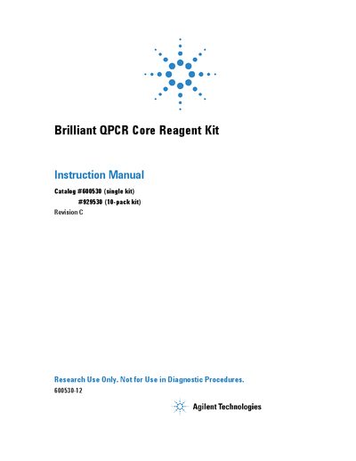 Agilent Brilliant QPCR Core Reagent Kit Instruction Manual - cover page