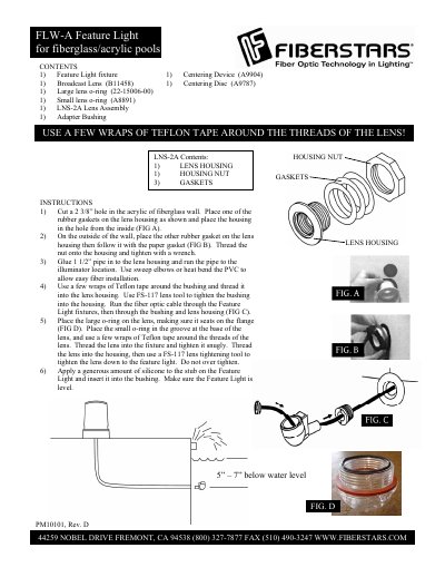 FIBERSTARS LNS-2A Contents: 1) LENS HOUSING 1) HOUSING NUT 3) GASKETS  - cover page