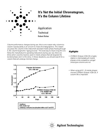 Agilent ZORBAX Eclipse XDB-C8 Column Lifetime Application Technical Note - cover page