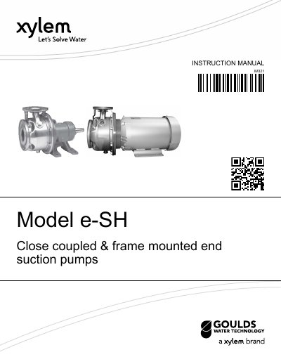 Xylem IM321 Model e-SH Close Coupled &amp; Frame Mounted End Suction Pumps Instruction Manual