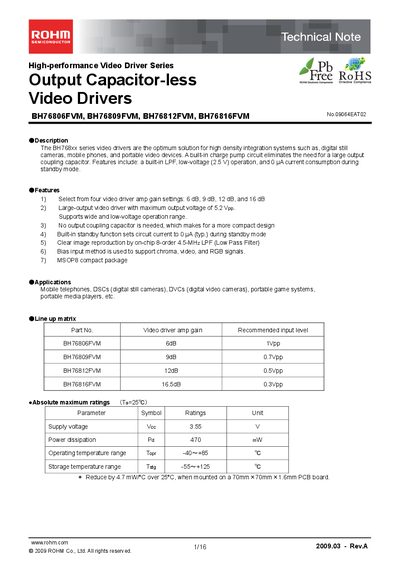 ROHM BH76816FVM Technical Note - cover page