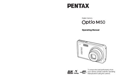 Pentax Optio M50 Camera User Manual - cover page