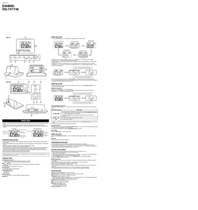 Casio DQ-747/748 Alarm Clock User Manual - cover page