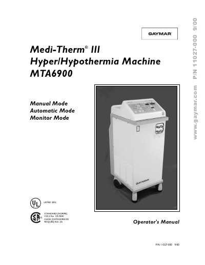 Gaymar Medi-Therm III MTA6900 Operator's Manual - cover page