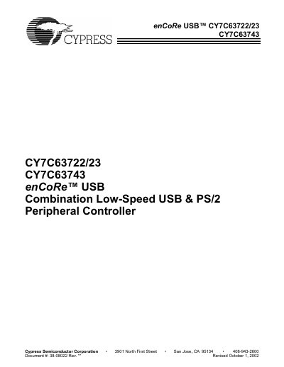 Cypress CY7C63722/23 CY7C63743 enCoRe USB Peripheral Controller Handbook