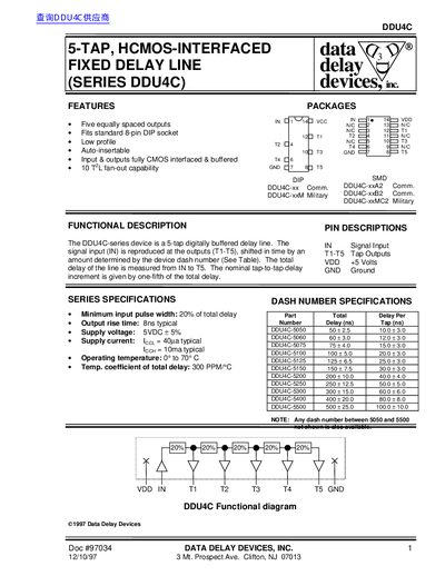 DATA DELAY DEVICES DDU4C 5-TAP HCMOS-INTERFACED FIXED DELAY LINE - cover page