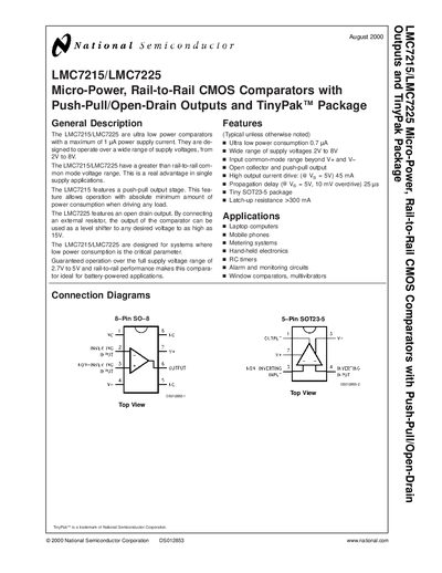 National Semiconductor LMC7215/LMC7225 Datasheet - cover page