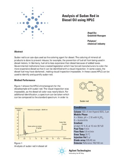 Agilent 1100 Series Analysis of Sudan Red in Diesel Oil using HPLC - cover page