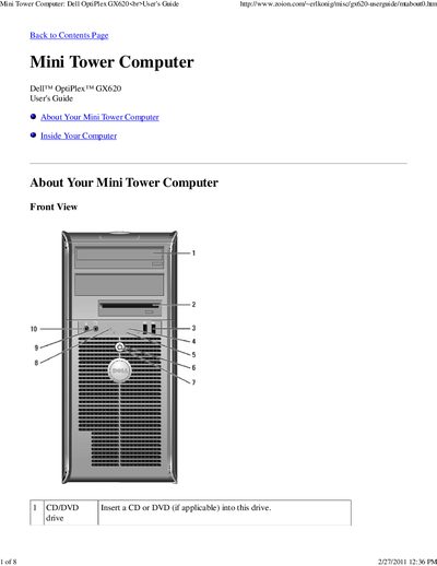 Dell OptiPlex GX620 User's Guide - cover page