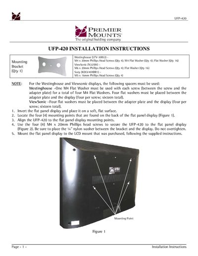Premier UFP-420 Mount Installation Guide - cover page