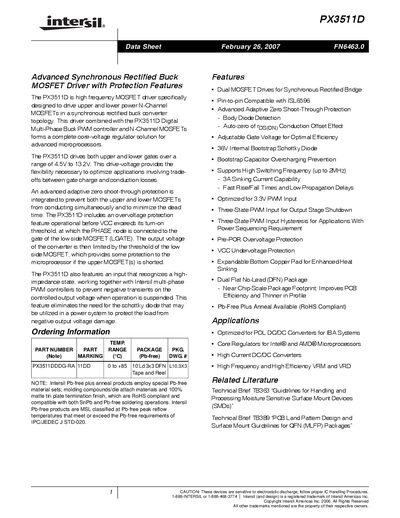 Intersil PX3511D Datasheet - cover page