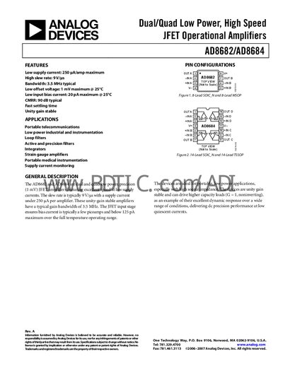 Analog Devices AD8682/AD8684 Datasheet - cover page