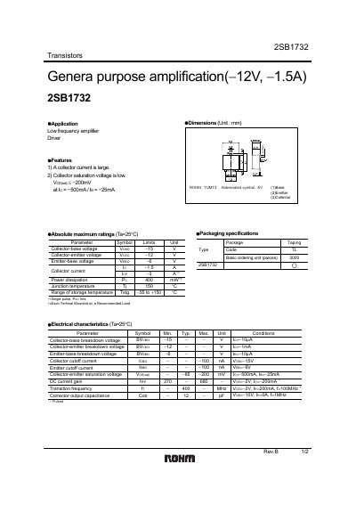 ROHM 2SB1732 Transistor Datasheet - cover page