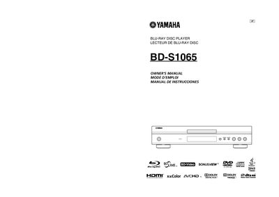 Yamaha BD-S1065 Blu-ray Disc Player Owner's Manual - cover page