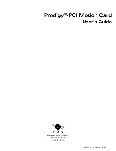 Performance Motion Devices Prodigy-PCI Motion Card User Manual - cover page