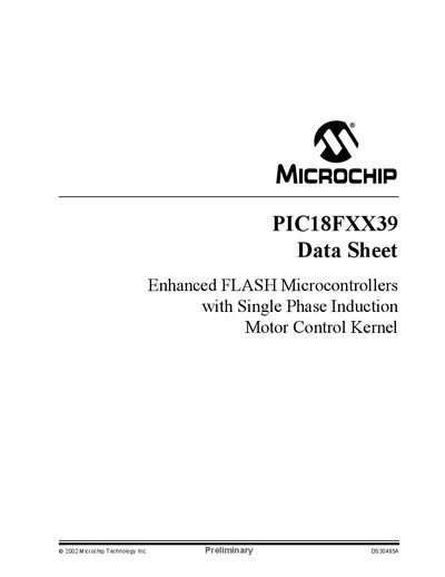 MICROCHIP - 2002 Microchip Technology Inc. Preliminary DS30485A PIC18FXX39 Data Sheet Enhanced FLASH Microcon - cover page