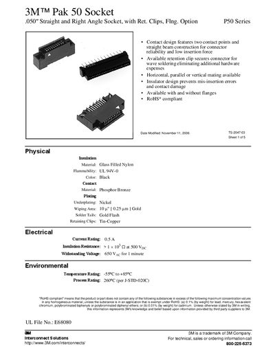 3M Pak 50 Socket 050&Prime; Straight P50 Series - cover page