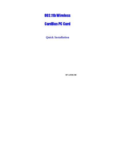 802.11b Wireless CardBus PC Card Quick Installation