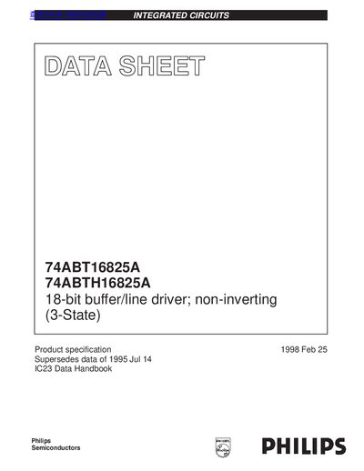 PHILIPS 74ABT16825A 74ABTH16825A 18-bit buffer/line driver; non-inverting (3-State) handbook - cover page