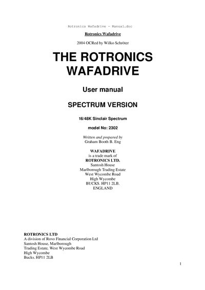 Rotronics Wafadrive User Manual - cover page