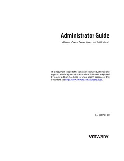 VMware vCenter Server Heartbeat 6.4 Update 1 Administrator Guide - cover page