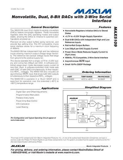 Maxim MAX5109 Dual 8‑Bit DAC Datasheet - cover page