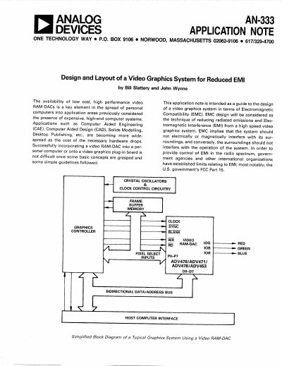 Analog Devices AN-333 Application Note Design and Layout of a Video Graphics System for Reduced EMI