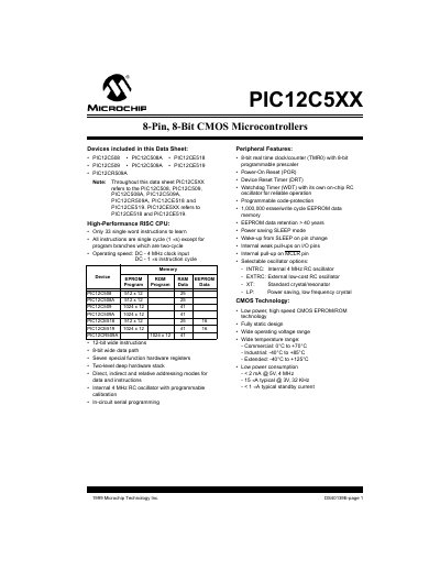 Microchip PIC12C5XX Datasheet - cover page