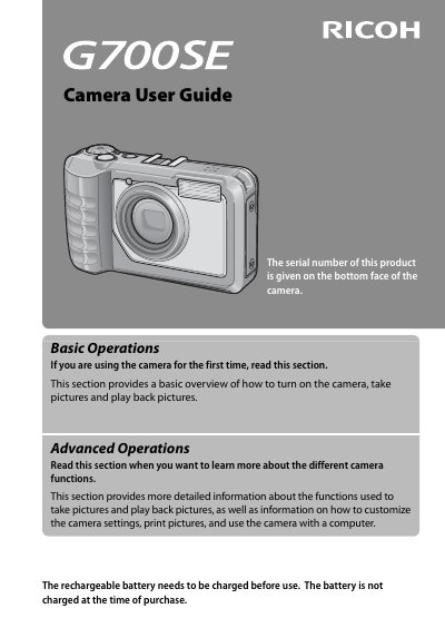 Ricoh G700SE Camera User Guide - cover page