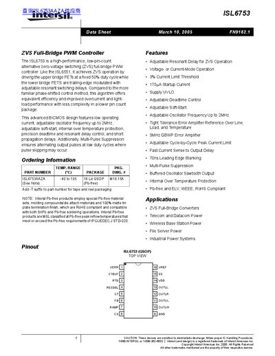 Intersil ISL6753 Datasheet - cover page